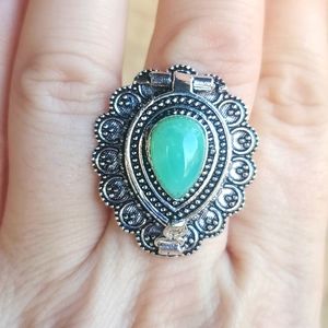New Chrysoprase 925 Silver Poison Ring.